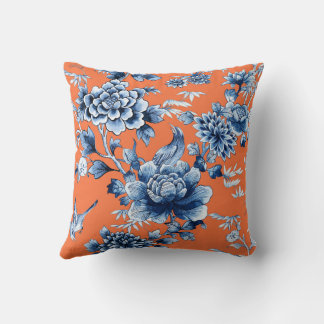 Blue Floral Luxury op Oranje Sierkussen