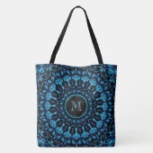 Blue Floral Mandala Monogram Draagtas (Achterkant)