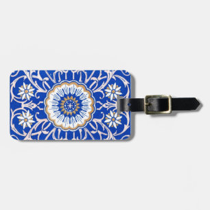Blue Floral Mandala Pattern Bagagelabel