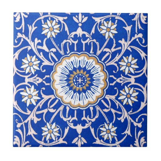 Blue Floral Mandala Pattern Tegeltje (Voorkant)