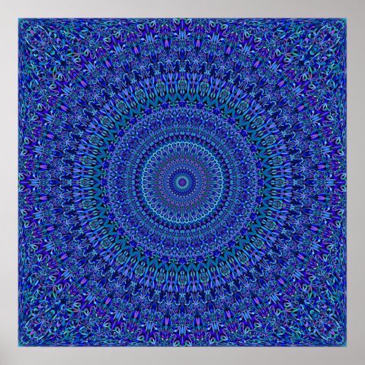 Blue Floral  Mandala Poster (Voorkant)