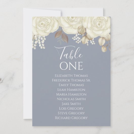 Blue Floral Mariage Numéro de table Élégant (Devant)