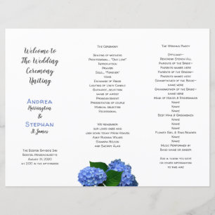 Blue Floral Mariage programme de cérémonie pliée