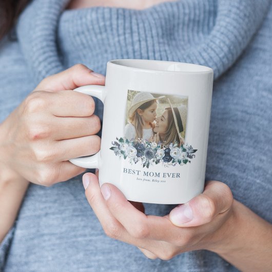 Blue Floral Meilleure Maman Jamais Photo Café Mug