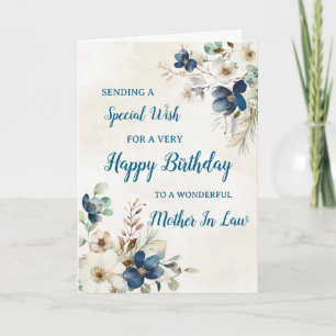 Blue Floral Mère En Droit Carte Anniversaire