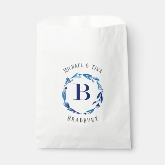 Blue Floral met B Monogram Favor Bag Bedankzakje (Voorkant)