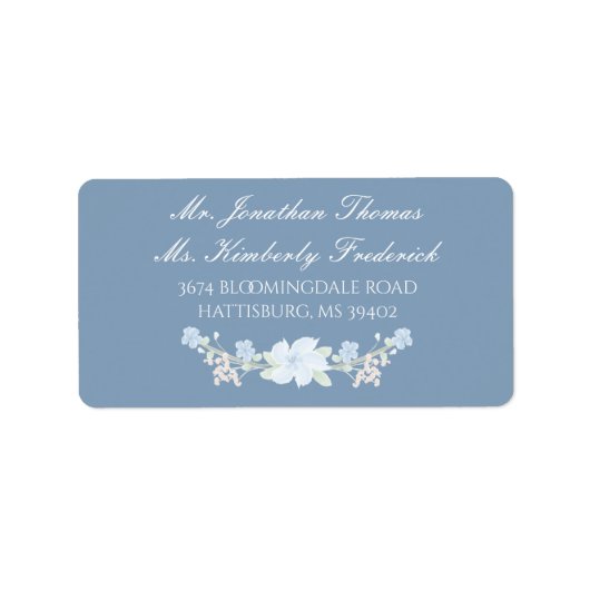 Blue Floral met groot adreslabel Etiket (Voorkant)