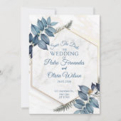 Blue Floral Minimalist Save the Date Wedding Kaart (Voorkant)
