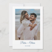 Blue Floral Minimalist Save the Date Wedding Kaart (Achterkant)