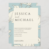 Blue Floral minimalistische bruiloft uitnodiging (Voorkant / Achterkant)