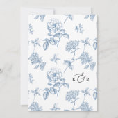  Blue Floral Modern Script Wedding Kaart (Achterkant)