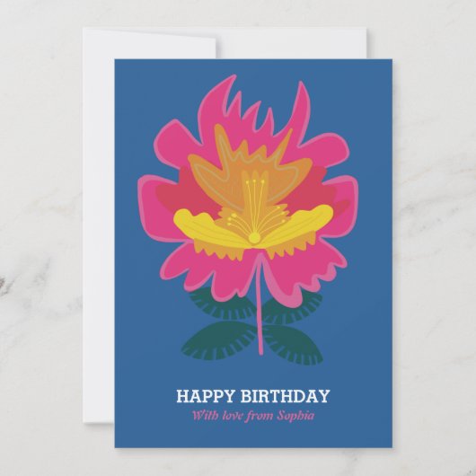 Blue floral moderne jolie élégante carte d'anniver (Devant)