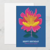 Blue floral moderne jolie élégante carte d'anniver (Devant / Derrière)