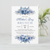 Blue Floral Moederdag Brunch Party Kaart (Staand voorkant)