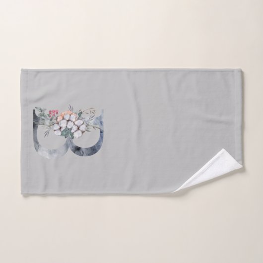 Blue Floral Monogram Initiaal B Grijze Handdoek Se (Handdoek)