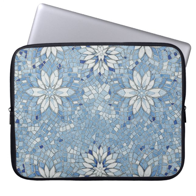 blue floral mosaic laptop sleeve (Voorkant)