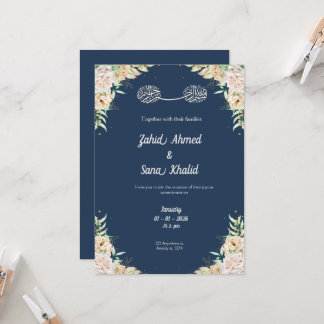 Blue Floral muslim wedding invitation Editable  Kaart