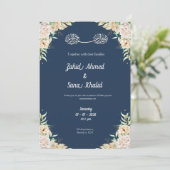 Blue Floral muslim wedding invitation Editable  Kaart (Staand voorkant)
