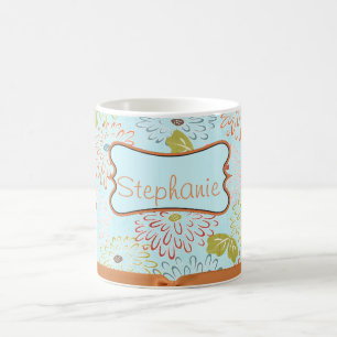 Blue Floral Nom personnalisé Café Mug