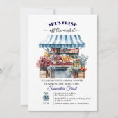 Blue Floral Off the Market QR Code Vrijgezellenfee Kaart (Voorkant)