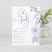Blue Floral Oh Baby shower Invitation (Debout devant)