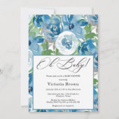 Blue Floral Oh Baby Shower Invitation (Devant)