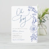 Blue Floral Oh Boy Baby shower Invitation (Debout devant)
