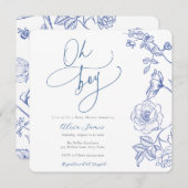 Blue Floral Oh Boy Baby shower Invitation (Devant / Derrière)