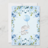 Blue Floral Oh Boy Elephant Baby shower Invitation (Dos)