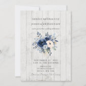 Blue Floral on Wood Wedding Invitation  (Devant)