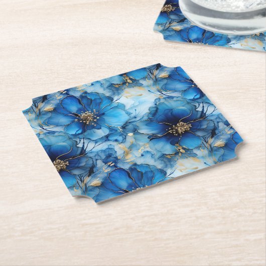 Blue floral paper coasters kartonnen onderzetters (Gekanteld)