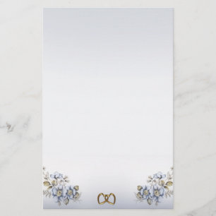 Blue Floral papeterie or lié coeurs
