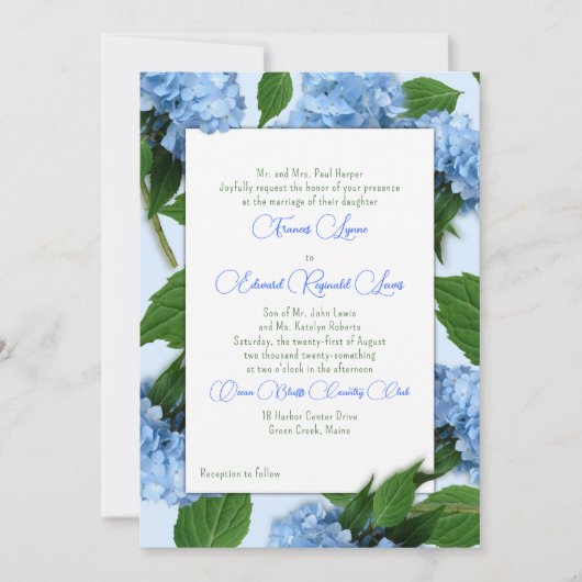 Blue Floral Parents Invitation Wedding Kaart (Voorkant)