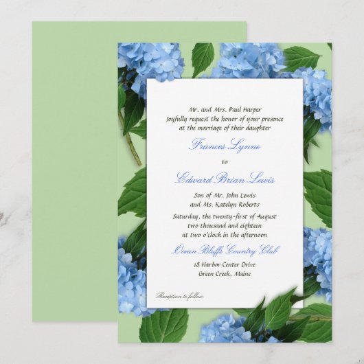 Blue Floral Parents Names Wedding Invitation Kaart (Voorkant / Achterkant)