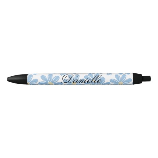 Blue Floral Patroon - Gepersonaliseerde zwarte pen (Voorkant)
