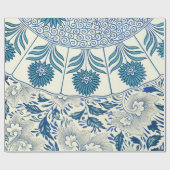 Blue Floral Pattern Antiek Asian Design Cadeaupapier (Vlak)