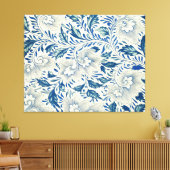 Blue Floral Pattern Antiek Asian Design Canvas Afdruk (Insitu (Woonkamer))
