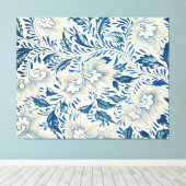 Blue Floral Pattern Antiek Asian Design Canvas Afdruk (Insitu (Houten vloer))