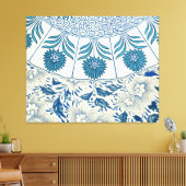 Blue Floral Pattern Antiek Asian Design Canvas Afdruk (Insitu (Woonkamer))