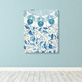 Blue Floral Pattern Antiek Asian Design Canvas Afdruk (Insitu (Houten vloer))