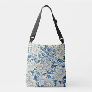 Blue Floral Pattern Antiek Asian Design Crossbody Tas