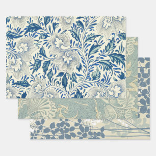 Blue Floral Pattern Antiek Asian Design Inpakpapier Vel