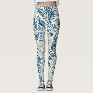 Blue Floral Pattern Antiek Asian Design Leggings
