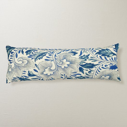 Blue Floral Pattern Antiek Asian Design Lichaamskussen (Achterkant)