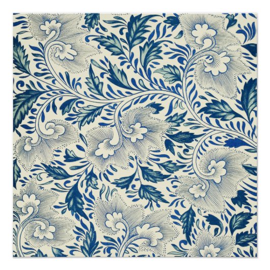 Blue Floral Pattern Antiek Asian Design Perfect Poster (Voorkant)