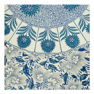 Blue Floral Pattern Antiek Asian Design Perfect Poster