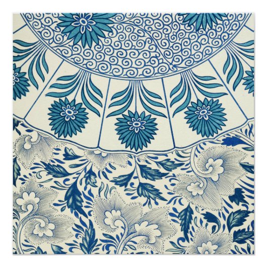 Blue Floral Pattern Antiek Asian Design Perfect Poster (Voorkant)