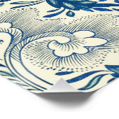 Blue Floral Pattern Antiek Asian Design Perfect Poster (Hoek)