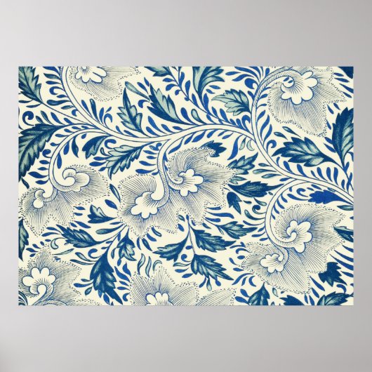 Blue Floral Pattern Antiek Asian Design Poster (Voorkant)