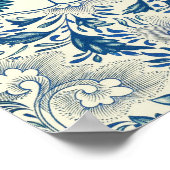 Blue Floral Pattern Antiek Asian Design Poster (Hoek)
